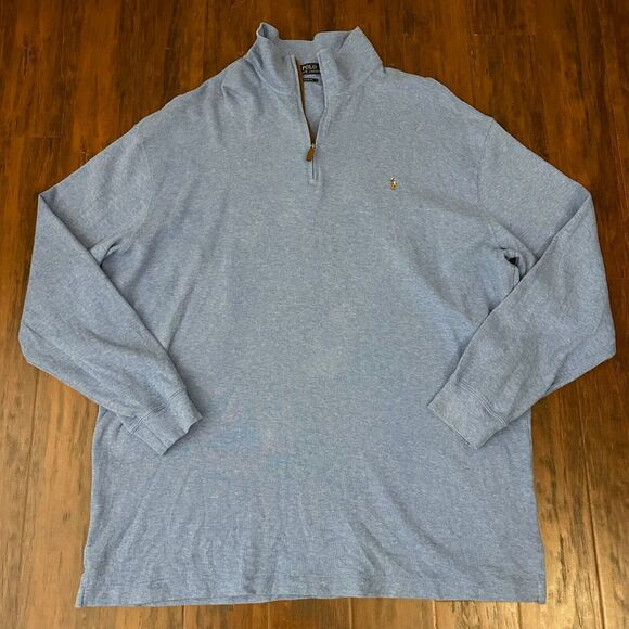 POLO RALPH LAUREN Estate Rib 1/4 Zip Pullover Sweater w Pony Logo Blue - Picture 4 of 9